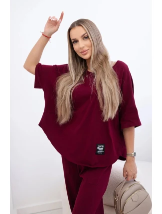 Bavlněný komplet halenka a kalhoty 6727 bordó - Kesi