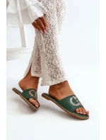Dámské Ploché Žabky S Cekulemi S.Barski KV27-052 Zelené Dámské Ploché Žabky S Cekulemi S.Barski KV27-052 Zelené