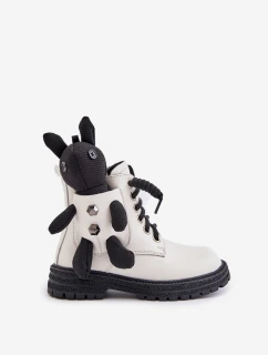 Kožené Zateplené Dětské Boty Na Zip S Medvědem Bílé Vinceza 36261