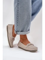 Ploché Kožené Mokasíny S Ozdobou S.Barski LR51-547 Béžové