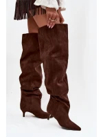 Nafukovací dámské kozačky na jehlovém podpatku čokoládové Ysolienne