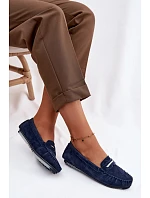 Dámské ploché mokasíny z pravé semišové kůže S.Barski LR61-7029 tmavě modré
