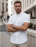 Pánská košile s krátkým rukávem a stojáčkem, bílá, FashionStreet KX1064