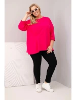 Dámská blůza plus size s bavlnou a dlouhým rukávem a nařasením fuchsie