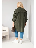 Dámská košile Plus Size z viskózy manšestrová s odepínacími rukávy khaki Dámská košile Plus Size z viskózy manšestrová s odepínacími rukávy khaki