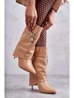 Kožené Kozačky Na Vysokém Podpatku béžové Steffi