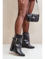 Boty Na Klínu S Ohnutým Svrškem A Přezkou Černé Vortinia