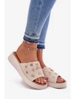 Dámské Semišové Pantofle S Připínáčky Vinceza 66741 Béžové