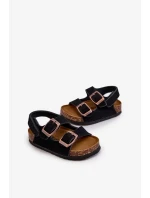 Dětské sandály na korkové platformě, zapínání na suchý zip, černá Rorria