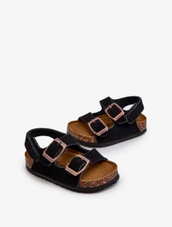 Dětské sandály na korkové platformě, zapínání na suchý zip, černá Rorria