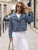 Krátká dámská džínová bunda s dvojřadým zapínáním, modrá, FashionStreet TY5682 Krátká dámská džínová bunda s dvojřadým zapínáním, modrá, FashionStreet TY5682