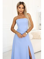 663-2 ELARA korzetové maxi šaty s rozparkem a zavazováním na zádech - modré 663-2 ELARA korzetové maxi šaty s rozparkem a zavazováním na zádech - modré