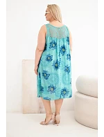 Dámské šaty Plus Size z viskózy s květinovým vzorem a krajkovým výstřihem mentolová
