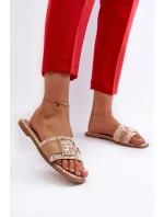 Lesklé Dámské Žabky S Ozdobou Beige Taleci Lesklé Dámské Žabky S Ozdobou Beige Taleci