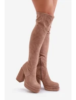 Kozačky S Návrhem Nad Koleno Na Podpatku A Platformě Béžové Nadelian