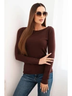 Dámský viskózový svetr s kulatým výstřihem a přiléhavým střihem hnědý