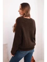 Dámský svetr s podílem vlny a výstřihem do V hnědý