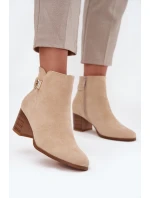 Zateplené dámské kotníkové boty na podpatku se zlatým detailem béžové Renora Zateplené dámské kotníkové boty na podpatku se zlatým detailem béžové Renora