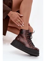 Kožené kotníčkové boty na masivní platformě Maciejka 06309-32 metalický hnědý