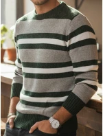 Pánský pruhovaný šedý svetr FashionStreet WX2262 Pánský pruhovaný šedý svetr FashionStreet WX2262