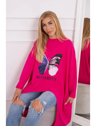 Oversize halenka s potiskem fuchsiová