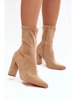 Dámské kotníkové boty na sloupkovém podpatku s prošitím Rosivelle – béžové