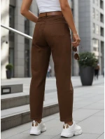 Dámské kalhoty s vysokým pasem a páskem hnědé FashionStreet UY2920