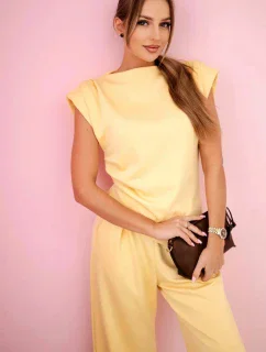 Komplet asymetrická halenka + kalhoty žlutý
