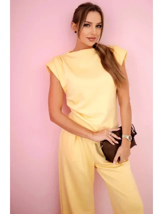 Komplet asymetrická halenka + kalhoty žlutý