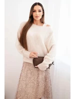 Dámský komplet s vlněným svetrem a viskózovou šaty béžový