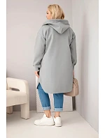 Dámský plášť Plus Size s kapucí zapínaný na knoflíky šedý