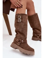 Dámské kozačky Helisse – černé, s pásky a stříbrnými přezkami