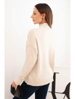 Dámský svetr volný styl 35209 Béžový - K-Fashion