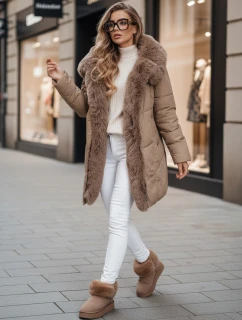 Dámská zimní bunda MORISIO dlouhá prošívaná s kapucí béžová FashionStreet TY5183