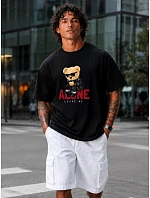 Pánské tričko oversize s medvídkem a nápisy černá FashionStreet NX1025R Pánské tričko oversize s medvídkem a nápisy černá FashionStreet NX1025R