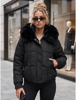 Krátká dámská zimní prošívaná bunda, černá, FashionStreet TY6037 Krátká dámská zimní prošívaná bunda, černá, FashionStreet TY6037