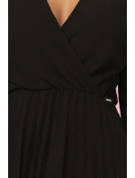 313-17 ISABELLE Polsko plisované šaty s dlouhými rukávy a výstřihem - BLACK