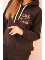 Dámská bavlněná zateplená souprava s potiskem hnědá Dámská bavlněná zateplená souprava s potiskem hnědá