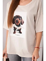 Dámská bavlněná oversize halenka s potiskem "Dog Fashion" béžová Dámská bavlněná oversize halenka s potiskem "Dog Fashion" béžová