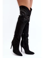 Dámské koleno vysoké boty na podpatku černé Vessy