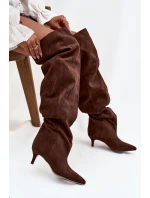Nazouvací dámské kozačky na jehlovém podpatku Ysolienne – čokoládové