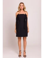 M851 Šaty na ramínka s mašlemi - černé