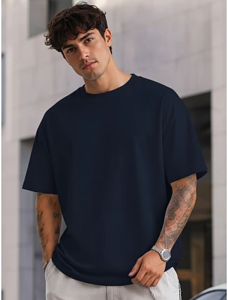 Pánské basic oversize tmavě modré bavlněné tričko FashionStreet RX5684