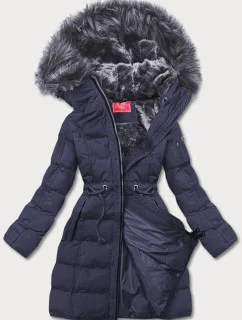 Tmavě modrá dámská zimní bunda s kapucí (m-21603)