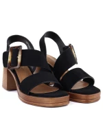 Dámské semišové sandály na podpatku černé Potocki 54307