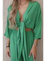 Viskózový komplet, dole zavazovaná halenka + kalhoty zelený Viskózový komplet, dole zavazovaná halenka + kalhoty zelený