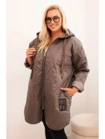 Dámská bunda Plus Size prošívaná s kapucí a nápisem HOPE cappuccino