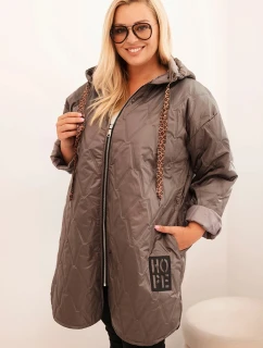 Dámská bunda Plus Size prošívaná s kapucí a nápisem HOPE cappuccino