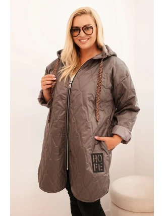 Dámská bunda Plus Size prošívaná s kapucí a nápisem HOPE cappuccino