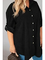 Dámská košile Plus Size z viskózy manšestrová s připínacími rukávy černá Dámská košile Plus Size z viskózy manšestrová s připínacími rukávy černá